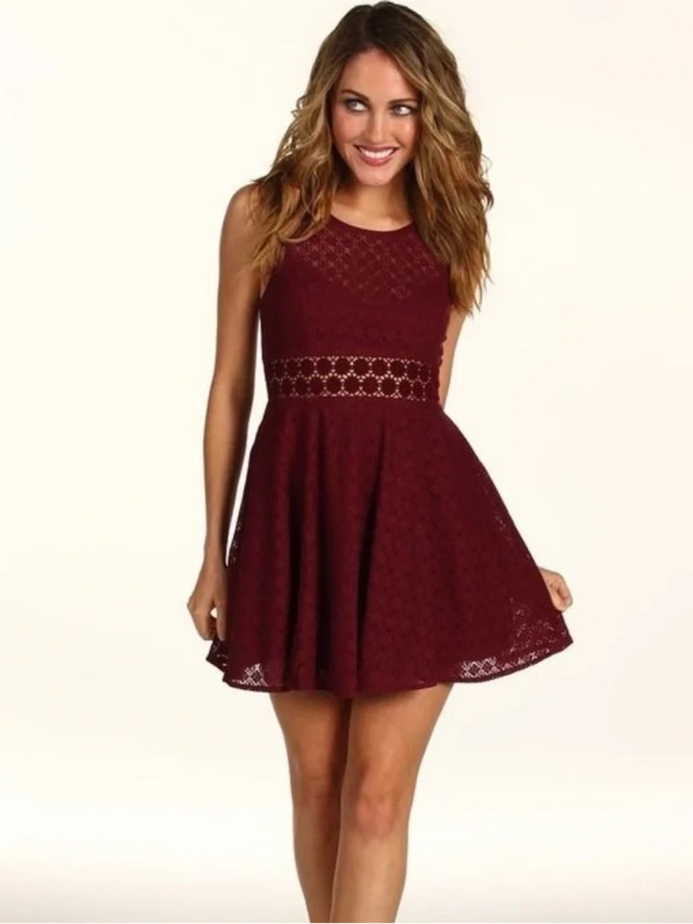 Free People Burgundy Lace Daisy Waist Skater Dress